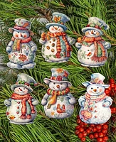 Designocracy Snowman Christmas Wooden Clip-On Ornaments Set of 6 G. DeBrekht