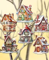 Designocracy Christmas Houses Decorative Wooden Clip-On Ornaments Set of 6 G. DeBrekht