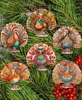 Designocracy Holiday Wooden Clip-On Ornaments Turkey Set of 6 G. DeBrekht