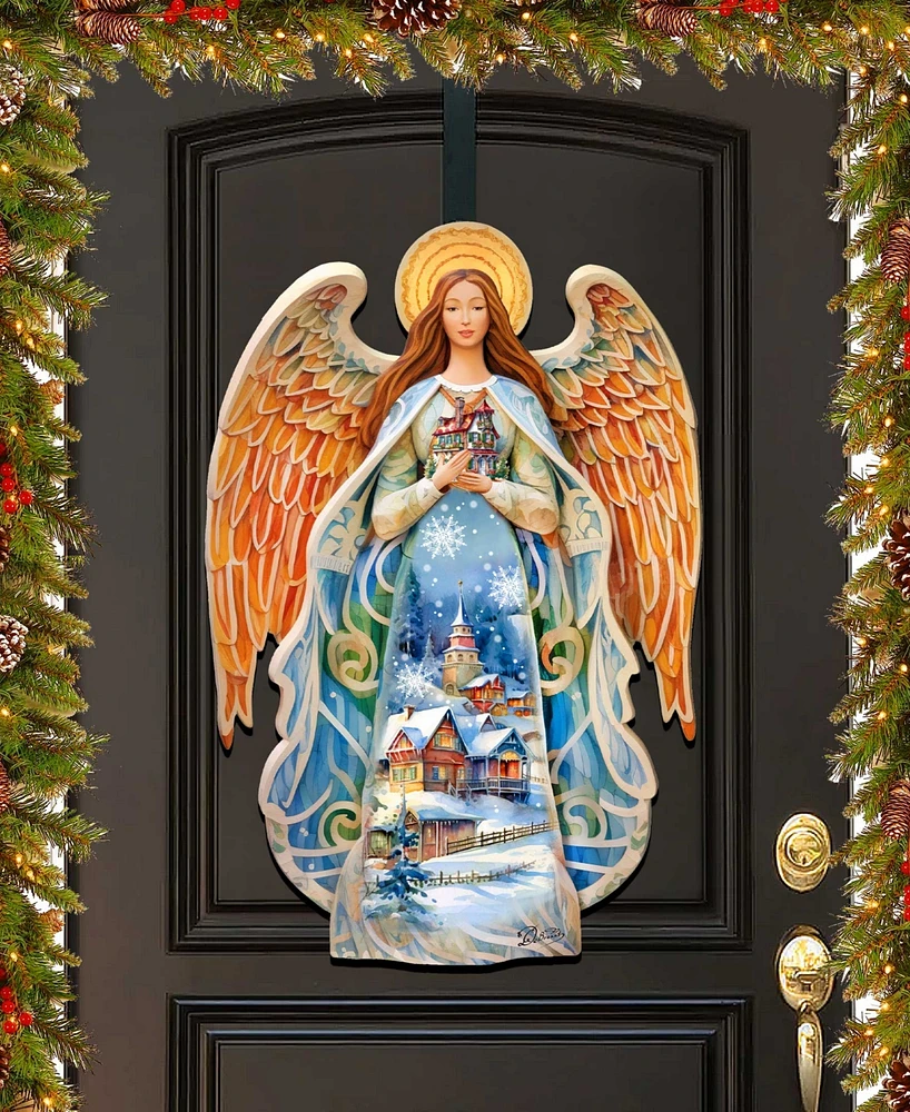 Designocracy Guardian Angel Christmas Door Hanger Wooden Door Decor G. DeBrekht