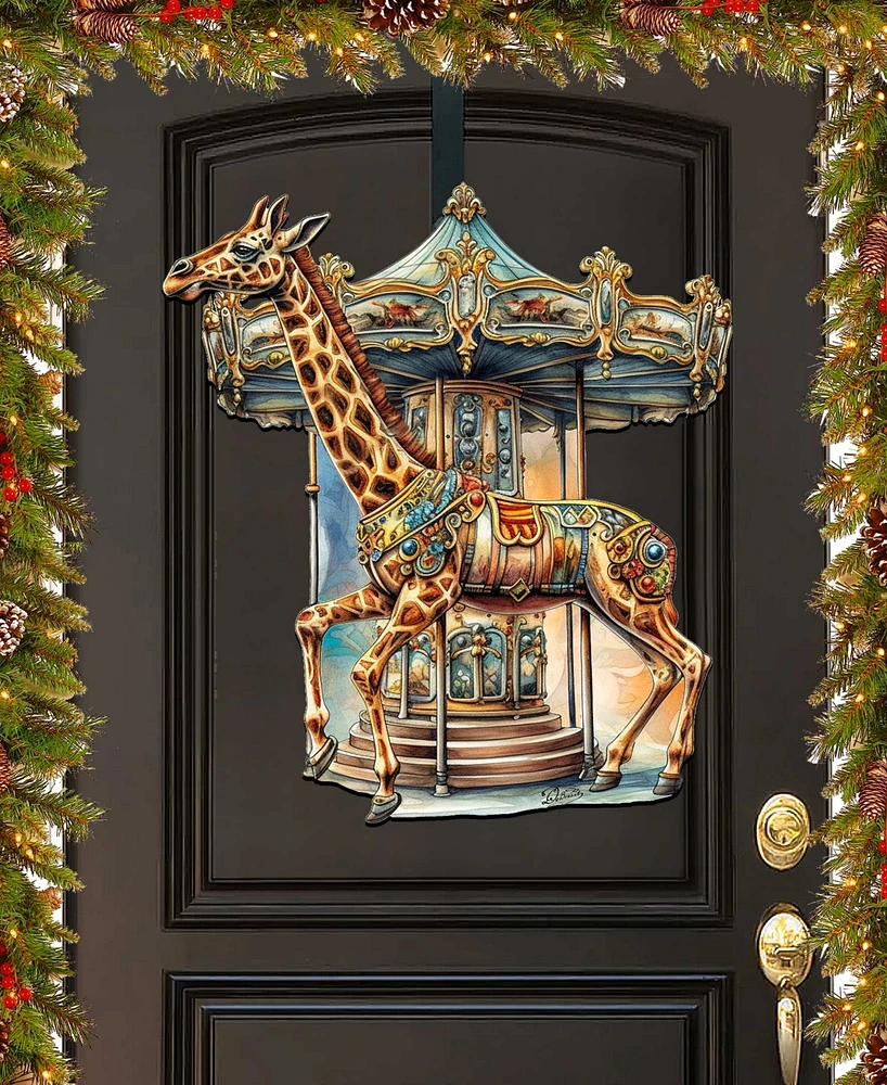 Designocracy Carousel Giraffe Christmas Wooden Door Decor Wall Decor G. DeBrekht