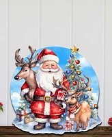 Designocracy Santa with Reindeers Christmas Door Hanger Wooden Door Decor G. DeBrekht