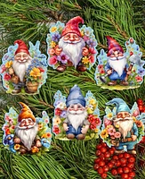 Designocracy Holiday Wooden Clip-On Ornaments Garden Gnomes Set of 6 G. DeBrekht