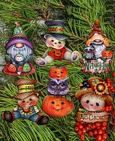 Designocracy Holiday Wooden Clip-On Ornaments Pumpkin, Scarecrow, Gnome Set of 6 J. Mills-Price