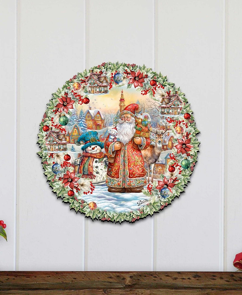 Designocracy Merry Christmas Wreath Christmas Wooden Wall Decor Door Decor G. DeBrekht