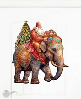 Designocracy Santa on Elephant Christmas Wooden Door Decor Wall Decor G. DeBrekht