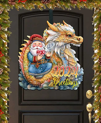 Designocracy Santa with Dragon Christmas Wooden Door Decor Wall Decor G. DeBrekht