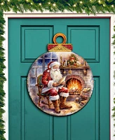 Designocracy Santa at the Fireplace Christmas Door Decor Wooden Wall Decor G. DeBrekht