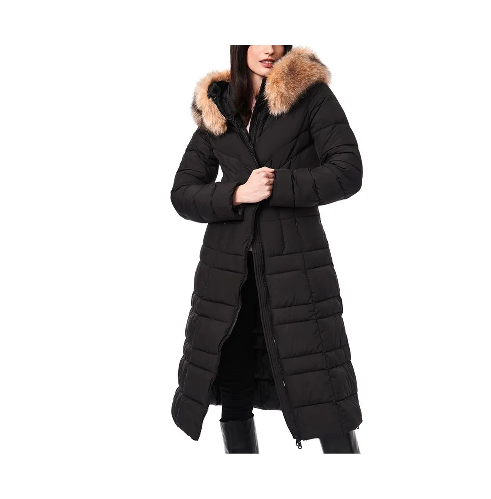 Bernardo Women's Maxi Coat with Faux Fur Trim - Black