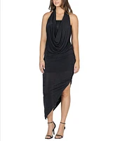 24seven Comfort Apparel Women's Long Asymmetrical Backless Halter Dress