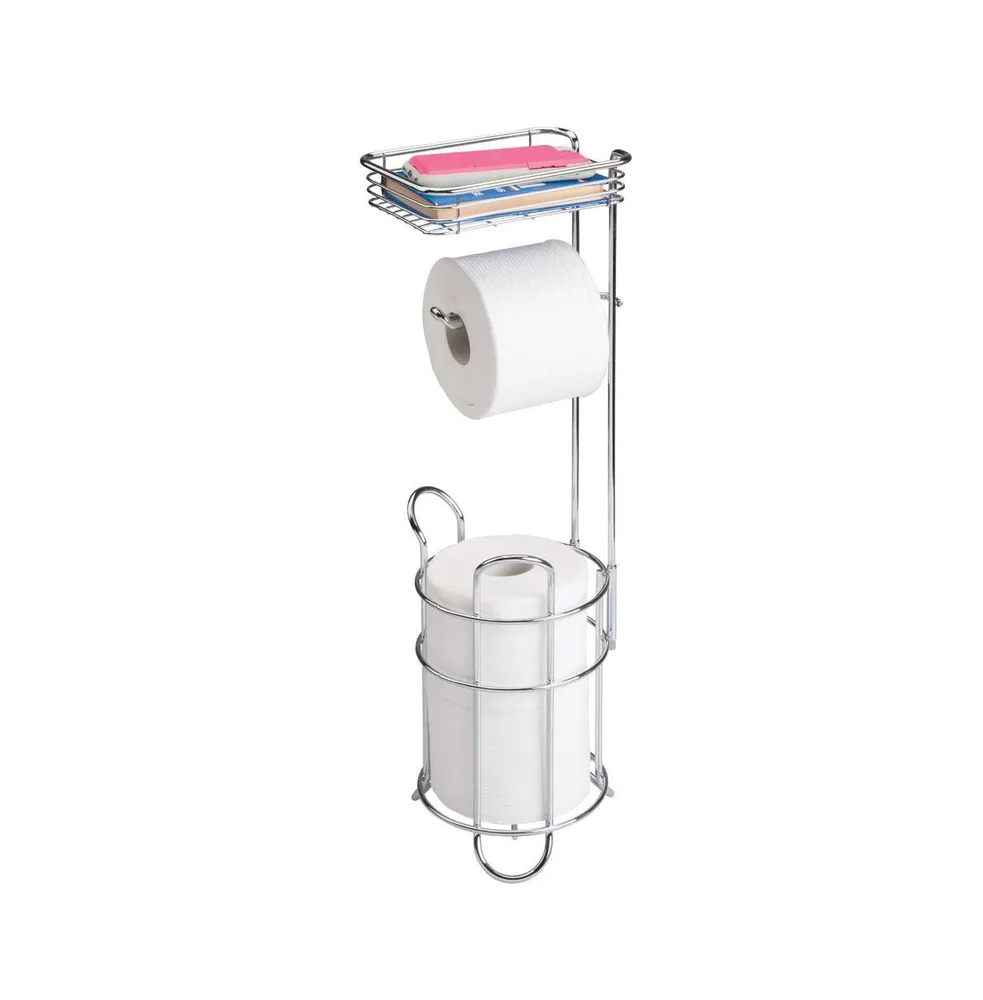 mDesign Steel Free Standing Toilet Paper Holder Stand and Dispenser