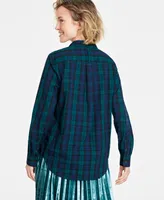 On 34th Women's Cotton Plaid Button-Front Shirt, Created for Macy's