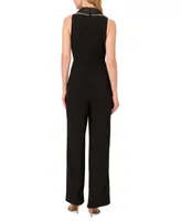 Adrianna Papell Women's Imitation Pearl Crepe Tuxedo Jumpsuit