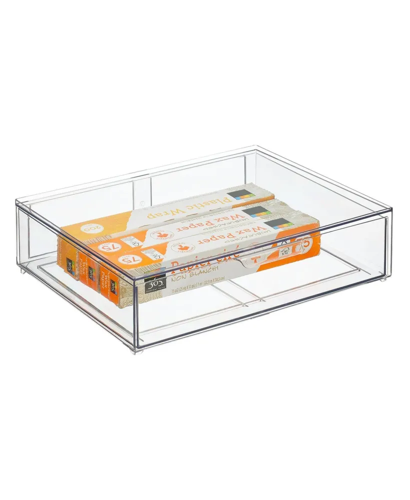 mDesign Wide Plastic Stackable Kitchen Storage Organizer Bin with Drawer - Clear