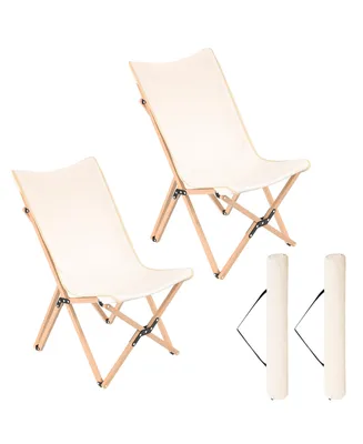 Bamboo Butterfly Folding Chair Set of 2 with Storage Pocket 330 Lbs Capacity