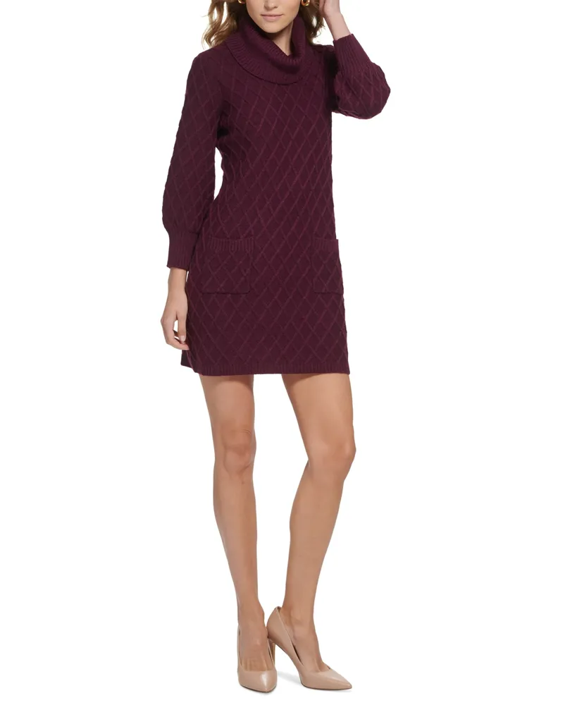 Jessica Howard Women's Cowlneck Diamond-Patterned Sweater Dress