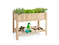 47 Inch Wooden Raised Garden Bed with Bottom Shelf and Bed Liner