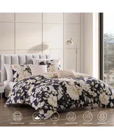 Bebejan Blush Flowers Blue Bedding 100% Cotton 5-Piece King Size Reversible Comforter Set