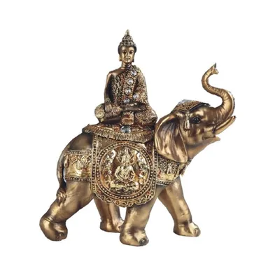 Fc Design 7.75"H Brass Color Thai Buddha Meditation on Elephant Statue Feng Shui Decoration Religious Figurine Home Decor Perfect Gift for House Warmi