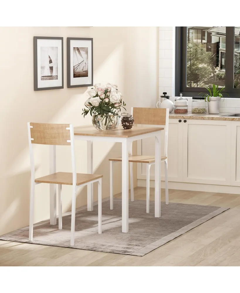 Homcom 3-Piece Wooden Square Dining Table Set with 1 Table and 2 Chairs, White