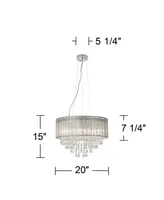 Jolie Chrome Hanging Chandelier Lighting 20" Wide Modern Crystal Silver Fabric Shade 7