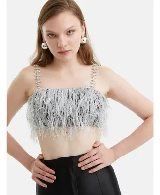 Women's Beaded Strap Crop Top