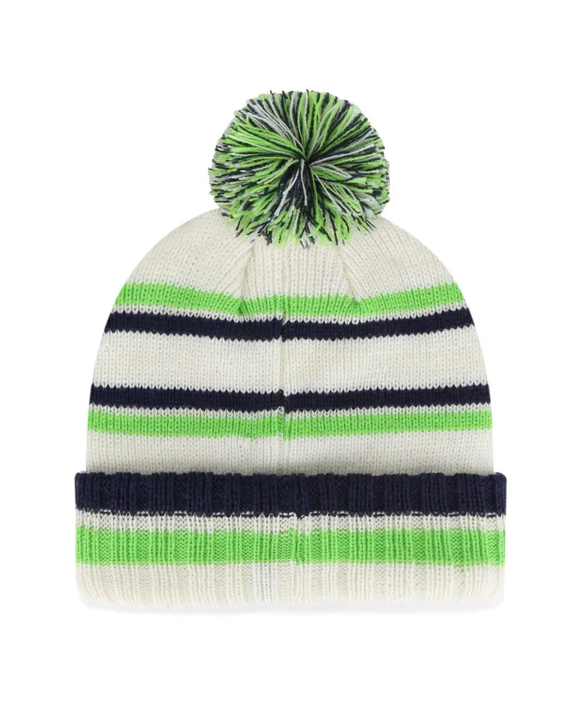 Big Boys and Girls '47 Brand Cream Seattle Seahawks Driftway Cuffed Knit Hat with Pom