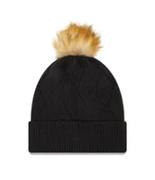 Women's New Era Black Brooklyn Nets Snowy Cuffed Knit Hat with Pom