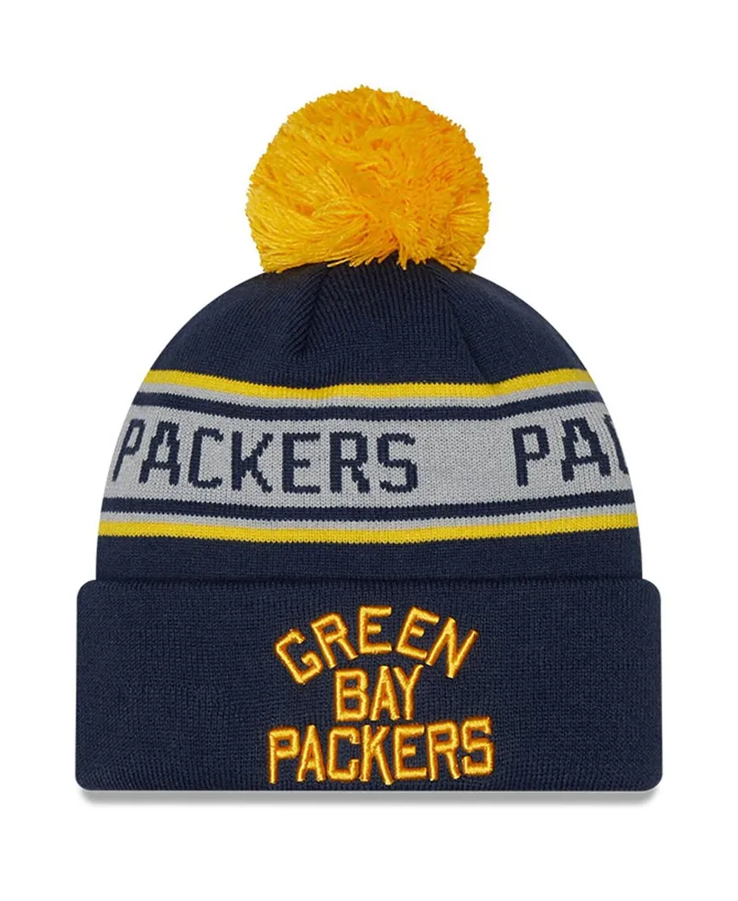 Big Boys and Girls New Era Navy Green Bay Packers Repeat Cuffed Knit Hat with Pom