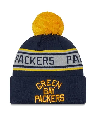 Big Boys and Girls New Era Navy Green Bay Packers Repeat Cuffed Knit Hat with Pom