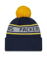 Big Boys and Girls New Era Navy Green Bay Packers Repeat Cuffed Knit Hat with Pom