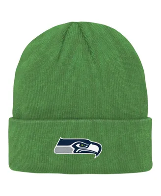 Big Boys and Girls Neon Green Seattle Seahawks Tie-Dye Cuffed Knit Hat