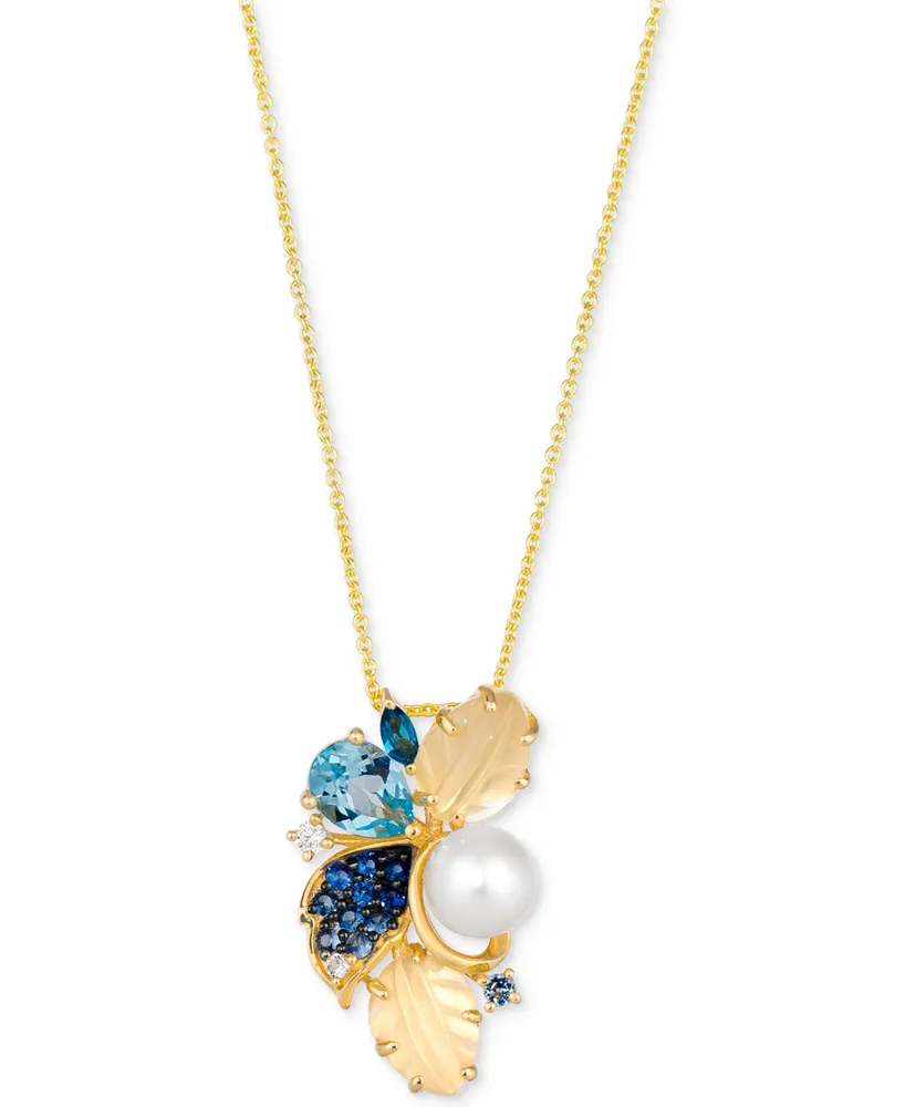 Le Vian Ombre Multi-Gemstone (2-1/3 ct. t.w.), Vanilla Pearl (6mm), & Vanilla Diamond Accent Adjustable 20" Pendant Necklace in 14k Gold