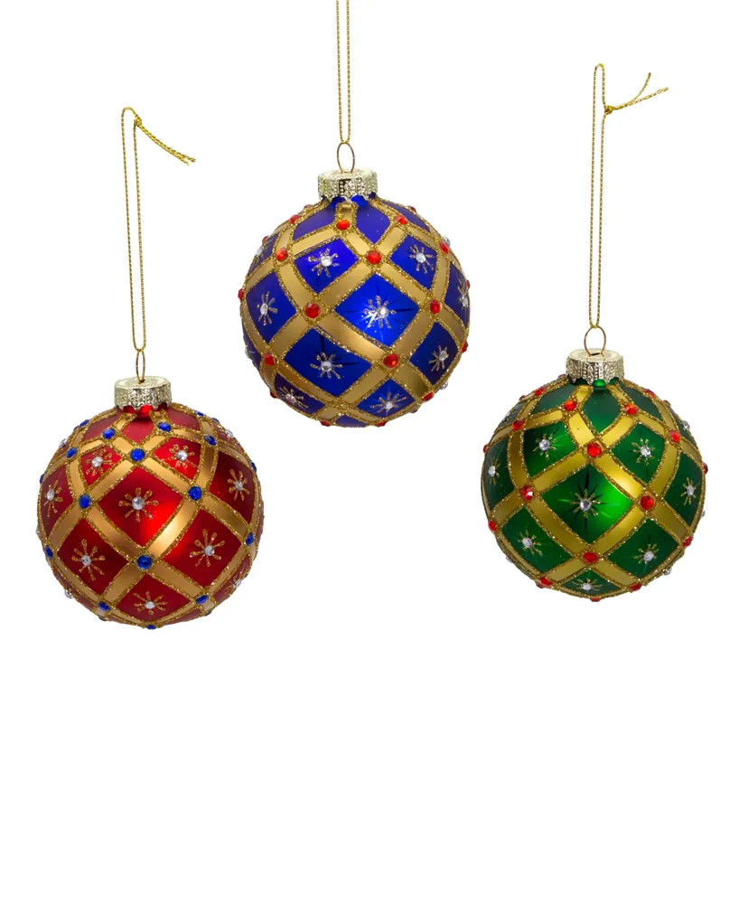 Kurt Adler 80mm Glass Jewel 6 Piece Ball Ornament Set