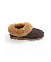 Furniq Uk Women's Sheepskin Slippers - Brown Suede with Ginger Wool