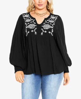 Avenue Plus Size Amahle Embroidered Cuff Sleeve Blouse