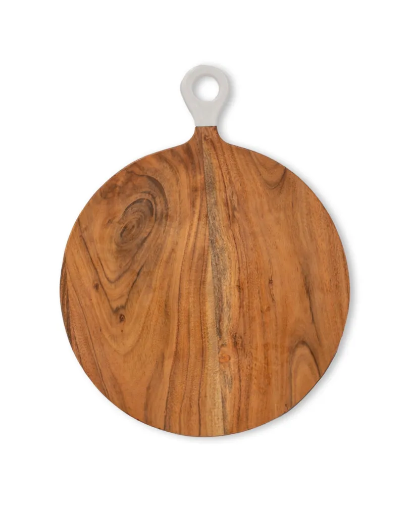 Jeanne Fitz Wood Plus White Collection Acacia Wood Round Charcuterie Board, Large