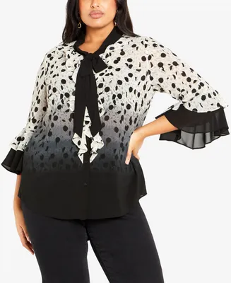 Avenue Plus Size Cassie Bird 3/4 Sleeve Shirt