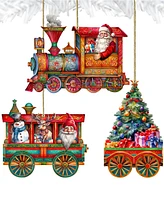 Designocracy Santa's Train Christmas Wooden Ornaments Holiday Decor Set of 3 G. DeBrekht