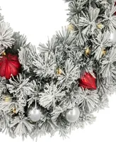 Northlight Pre-Lit Snowy Bristle Pine Wreath with Timer, 24" Warm Light Emitting Diode Lights