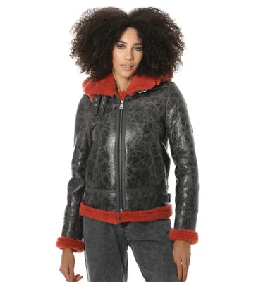 Furniq Uk Women's Detachable Hooded Shearling Jacket