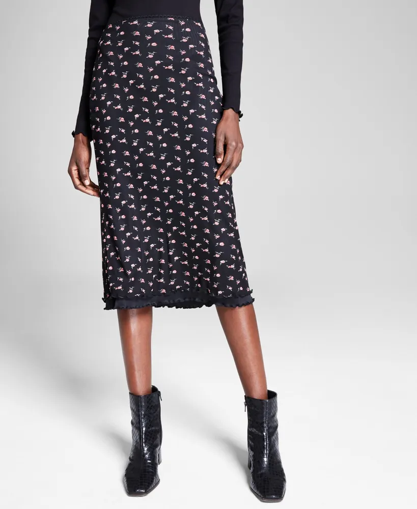 And Now This Women's Floral-Print Mesh Midi Skirt, Created for Macy's