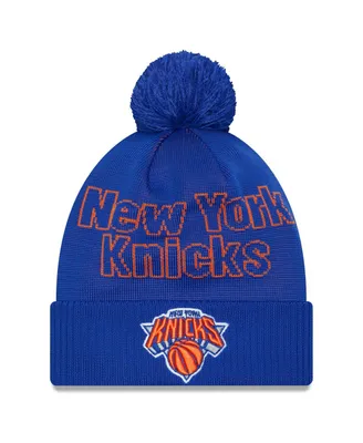 Men's New Era Blue New York Knicks 2023 Nba Draft Cuffed Knit Hat with Pom