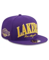 Men's New Era Purple Los Angeles Lakers Golden Tall Text 9FIFTY Snapback Hat