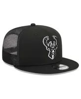 Men's New Era Black Milwaukee Bucks Evergreen 9FIFTY Trucker Snapback Hat