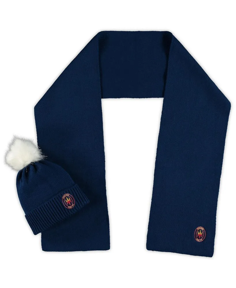 Women's ZooZatz Chicago Fire Fuzzy Cuffed Pom Knit Hat and Scarf Set