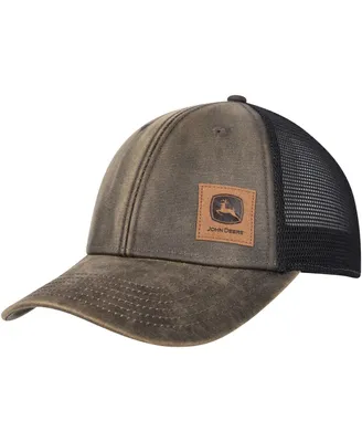 Men's Top of the World Brown John Deere Classic Oil Skin Corner Logo Trucker Adjustable Hat