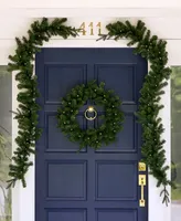 Seasonal Valley Pine 3 Piece Door Kit, 24" Pre-Lit Pe, Pvc Wreath 26' Garlands, Battery Operated Led