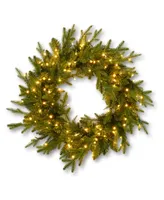 Seasonal Dandan Pine 24" Pre-Lit Pe Mixed Pvc Wreath with 375 Tips, 150 Warm Led Lights