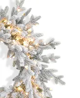 Seasonal Dandan Flocked Pine 24" Pre-Lit Pe Mixed Pvc Wreath with 375 Tips, 150 Warm Led Lights